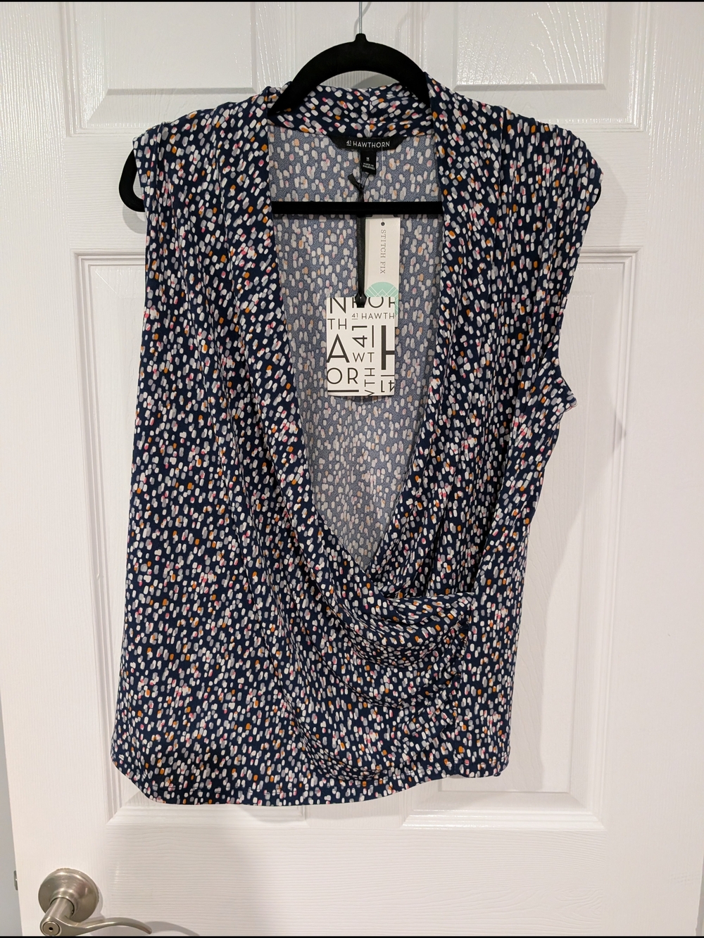 NWT 41 Hawthorn Navy Sleeveless Drape Front Top Blouse in Size 1X